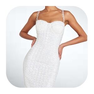 NADINE MERABI White Midi Dress